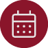 A circular maroon icon featuring a white outline of a calendar with dots, representing dates, scheduling, or time management functionality. 