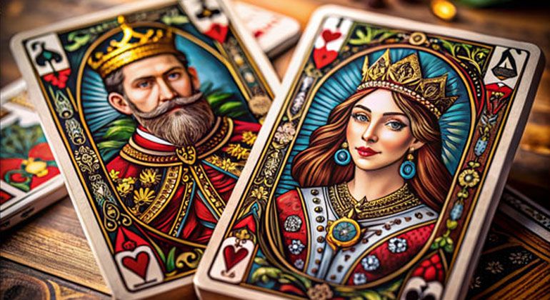Photographic style playing cards showing realistic King and Queen portraits for custom card printing