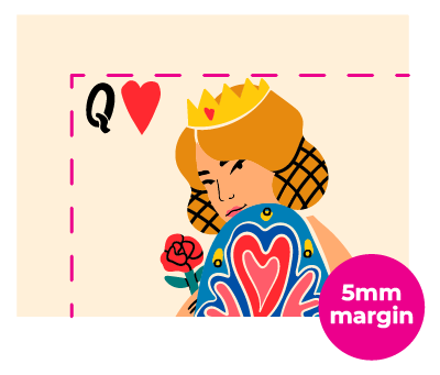 Queen of hearts playing card design with 5mm margin specifications