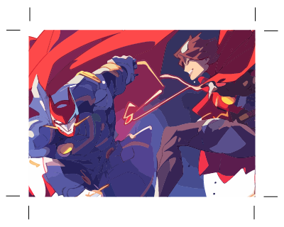 Anime battle scene print artwork without crop marks showing final trimmed design for printing