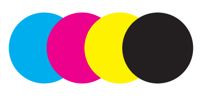 Four different coloured circles representing CMYK colouring