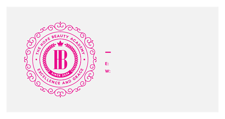 Ornate pink circular beauty academy logo with decorative vintage style border design