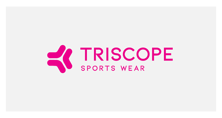 Triscope sportswear logo design in bright pink with modern geometric airplane symbol