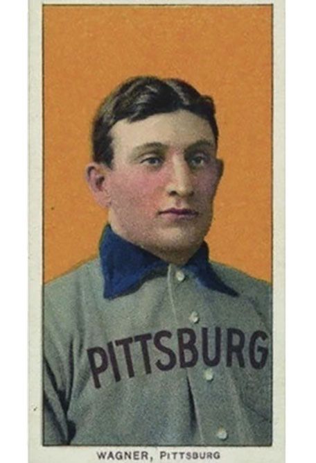 T206 Honus Wagner Pittsburgh Pirates vintage tobacco baseball card orange background portrait style