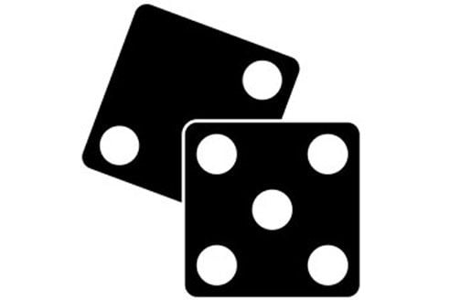 Gaming dice icon representing trading card game mechanics and collectible card gameplay strategies