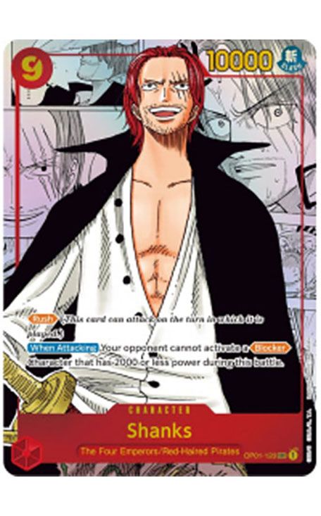 Shanks One Piece trading card game parallel alternate art rare collectible card printing