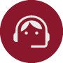 Red circular icon with white headset and microphone symbol representing customer service and support.