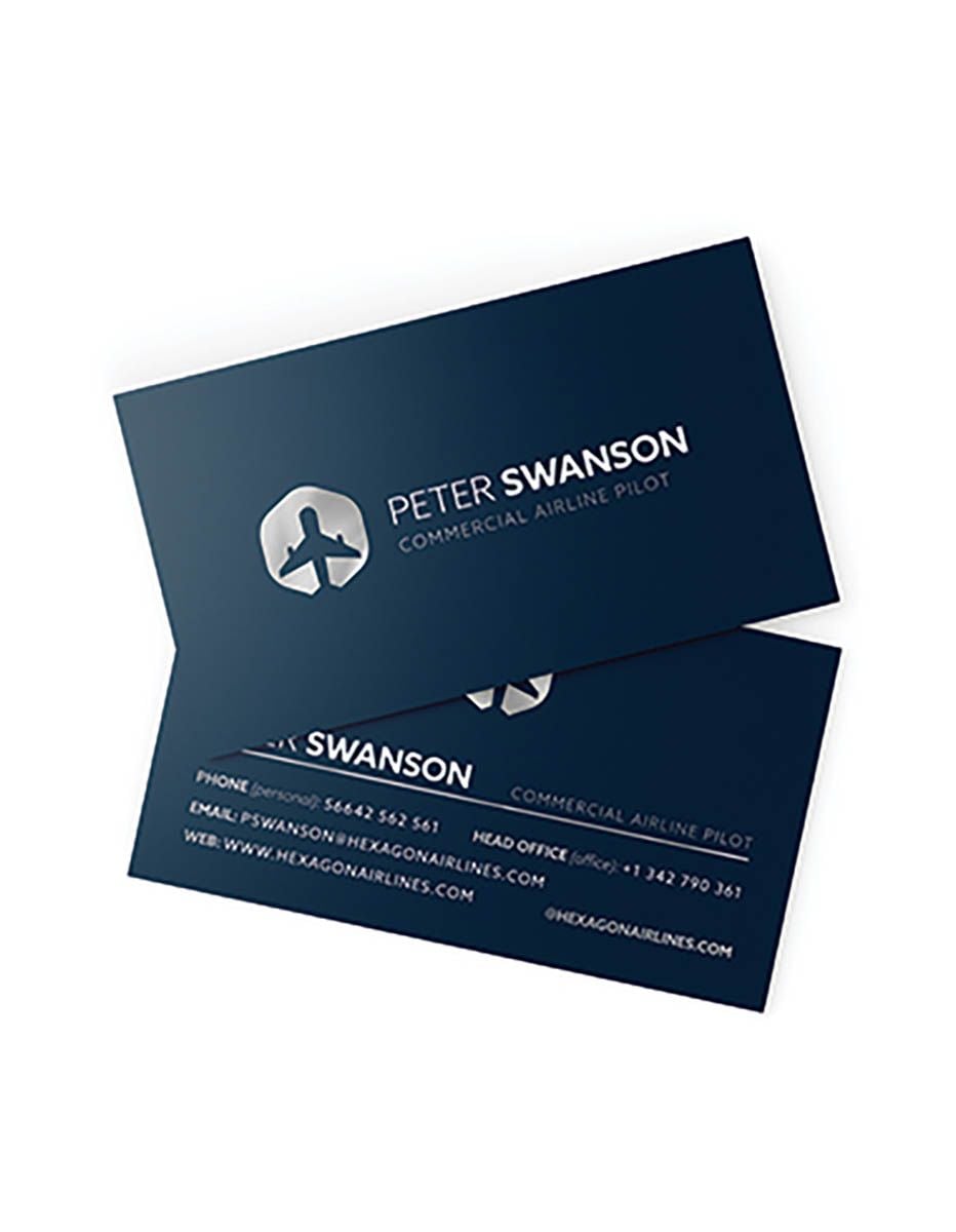 Professional airline pilot business card with sleek aviation inspired dark blue design