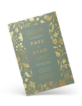 Metallic Gold Foil Save The Date Angled
