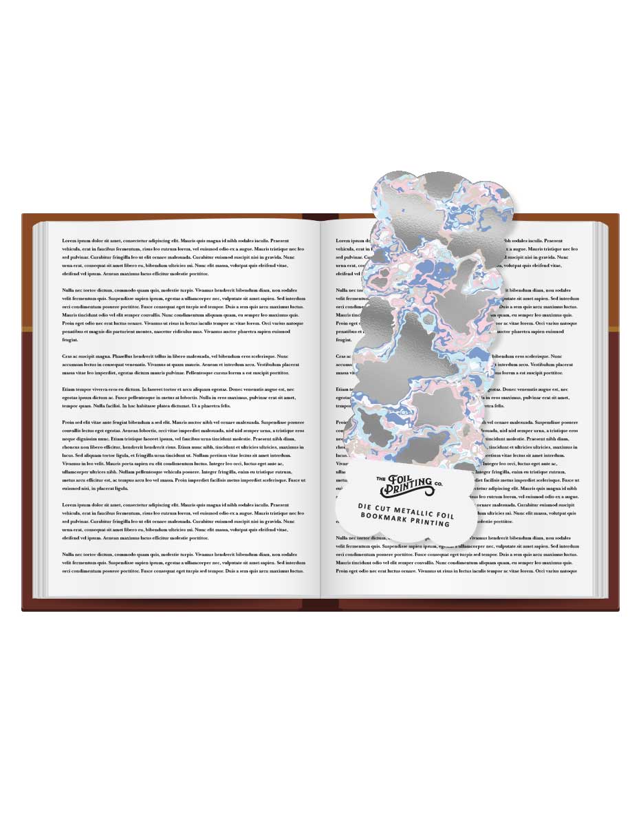 Foil die cut bookmark silver with open book