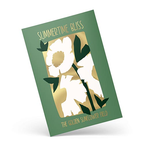 Green botanical art print with metallic gold foil accents.