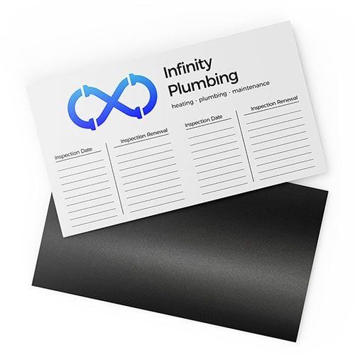 Simple white magnetic business card showing the printed front and magnetic rear