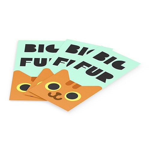 Mini illustrated business cards featuring a simple cat design for a brand names Big Fur