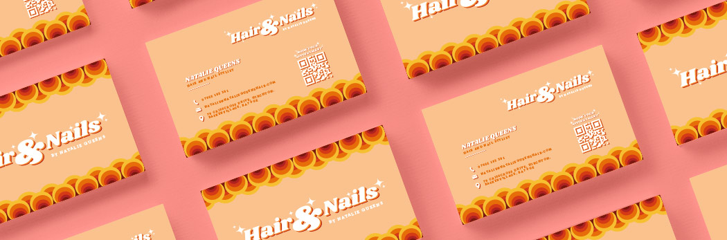 70's style business card design for hair and nail business