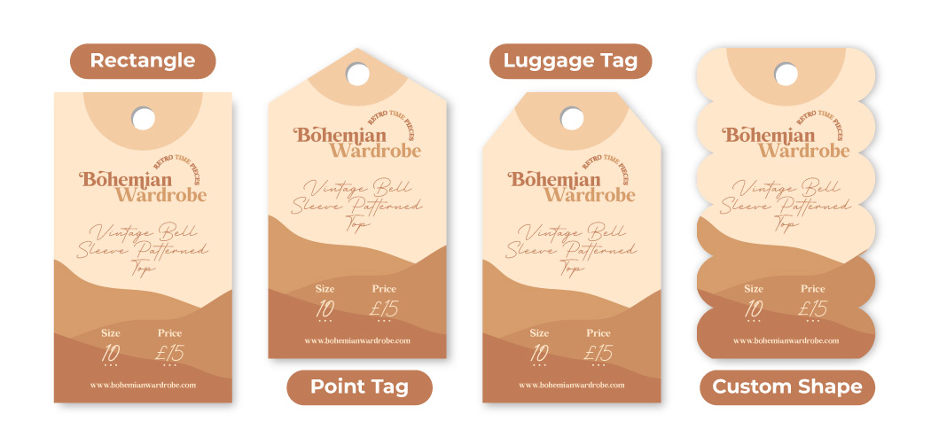 4 different tag shapes - rectangle, point, luggage, custom