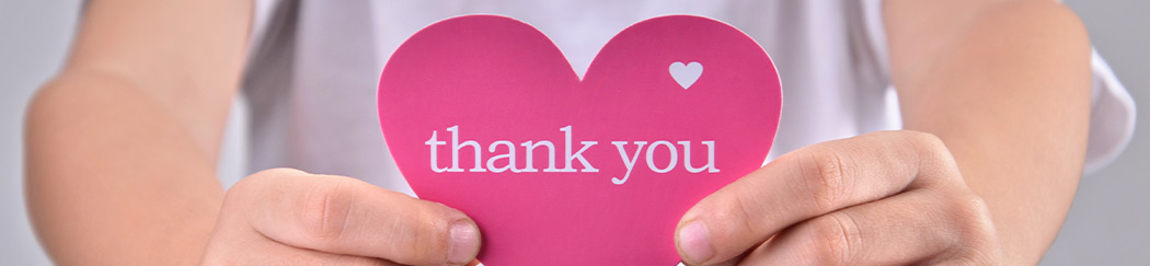 thank you note in a heart shape