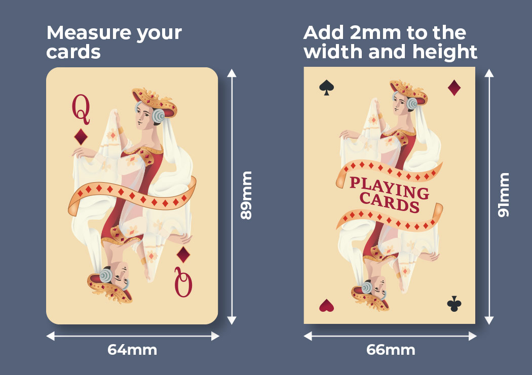 Measure card width and height, add 2mm to each measurement to calculate box width and height