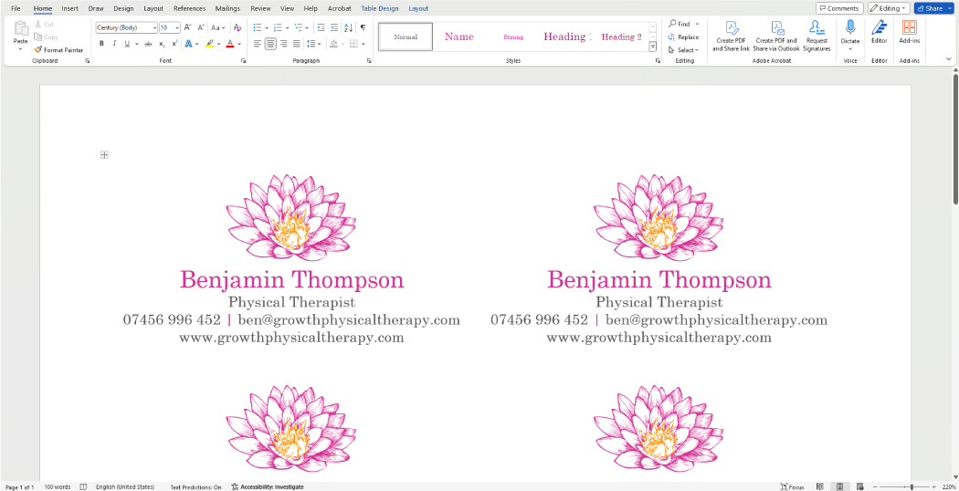 Microsoft Word Business Card Templates Adding Text