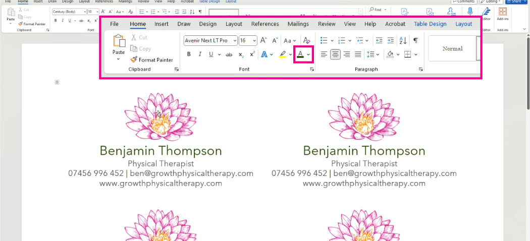 Microsoft Word Business Card Templates Changing Color