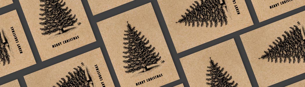 Christmas trees printed onto brown kraft paper