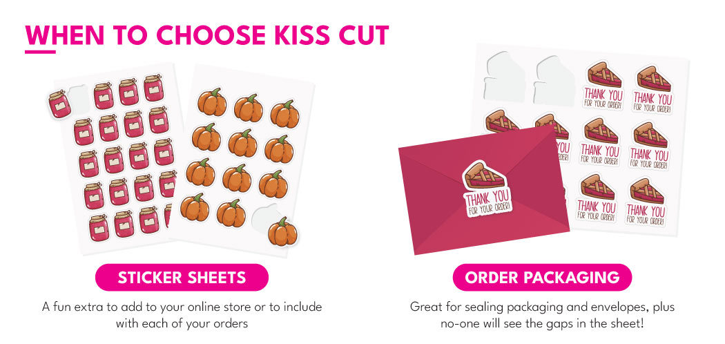 Two examples of kiss cutting - sticker sheets and order packaging seals