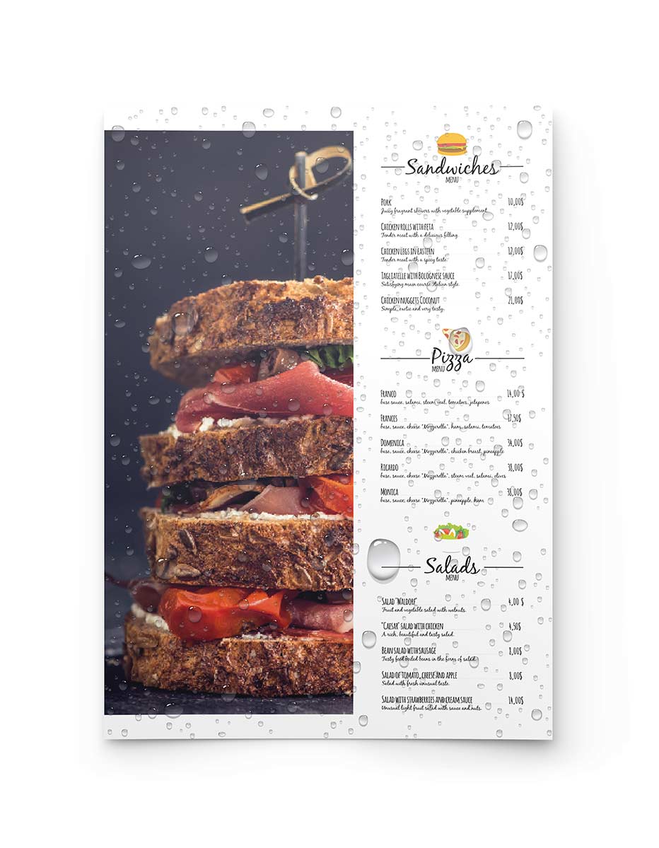 Waterproof Menu, Restaurant Menu Printing