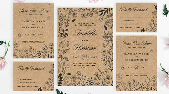 Kraft paper invitations for a wedding