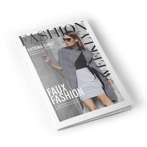 Front cover of a fashion booklet featuring a fashion image and the publication title prominently displayed.