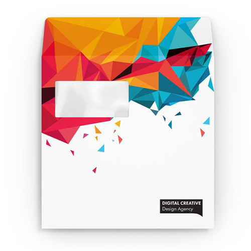 custom C4 envelope with a window printed with a custom, modern design and company branding